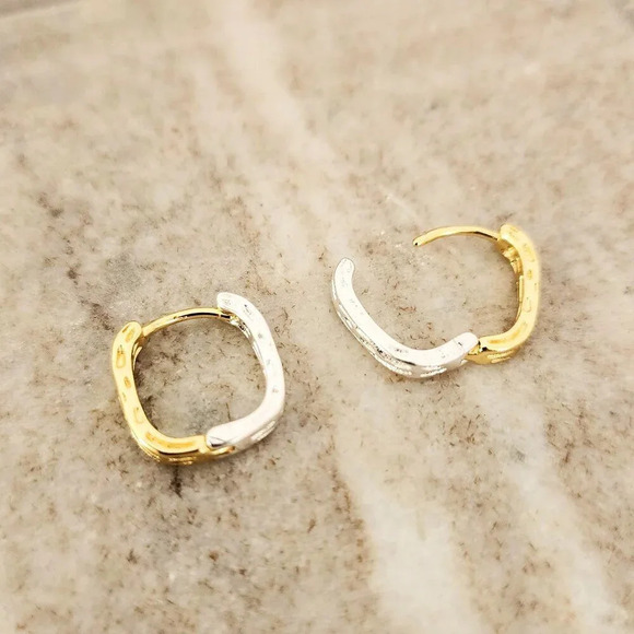 Jewelry - 925 Sterling Silver Two Tone Earrings Gold & Silver Hoops Geometric Earrings
